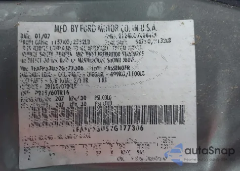 2002 Ford Taurus Se из США, поврежденный, VIN 1FAFP53U52G177306